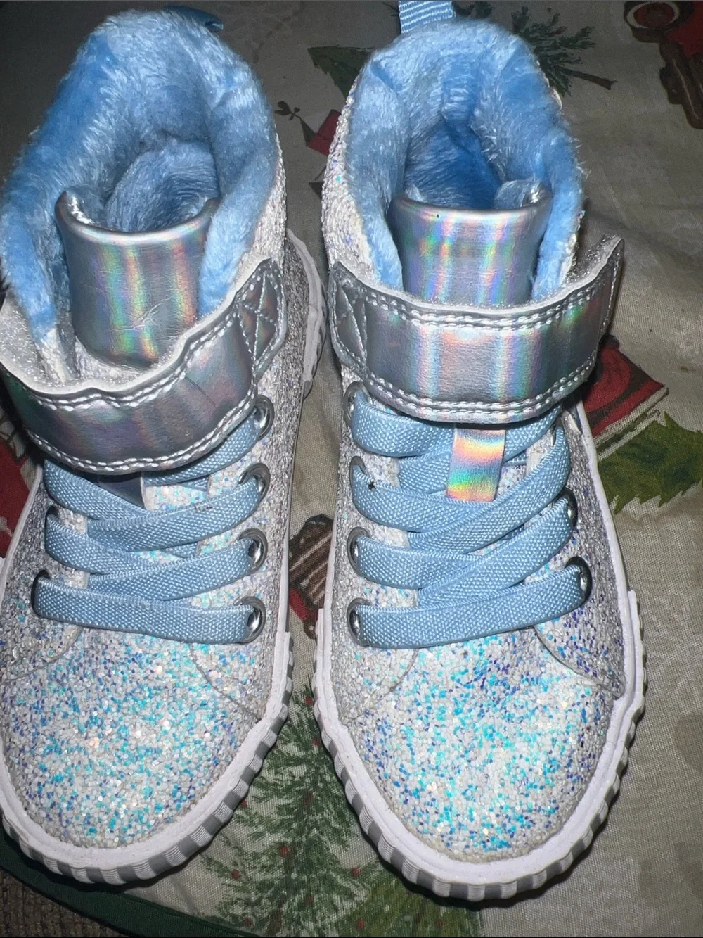 Disney Sparkle Blue High-Top Kids Sneakers with Faux Fur
